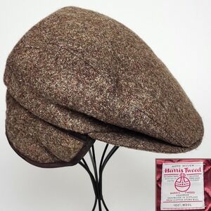 Vintage Harris Tweed Eddie Bauer 100% Wool‎ Flat Cap Tweed Flaps Quilted Liner M